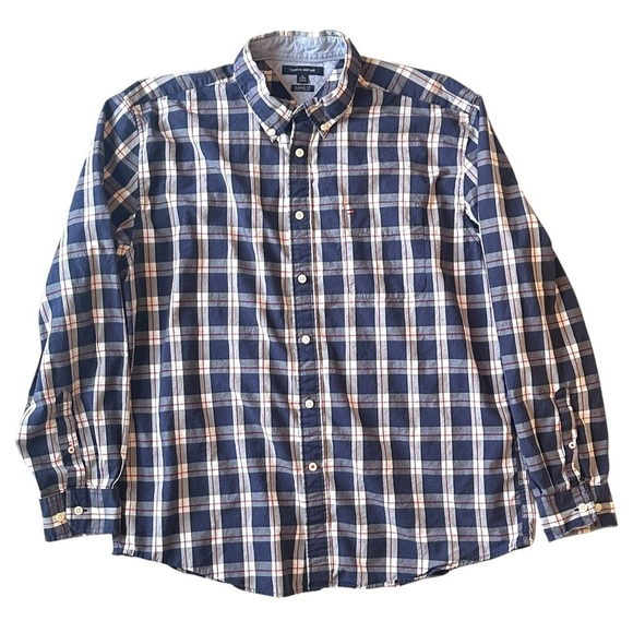 Tommy Hilfiger Classic Fit Buttondown Shirt Blue Plaid Check Men’s XLT - Picture 1 of 5
